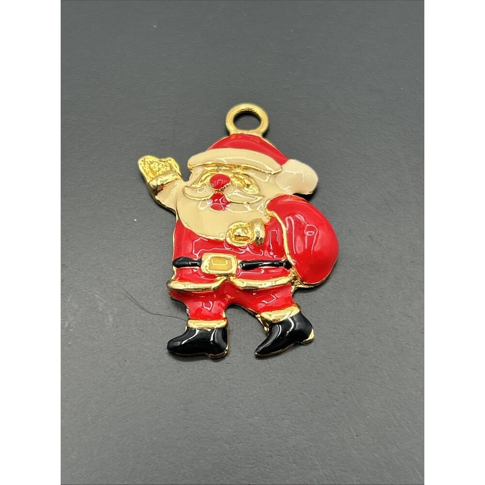VTG 1990s Santa Claus Charm Enamel Phister Ent Style Pendant Christmas Waving